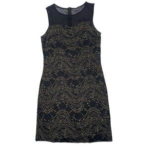 Sparkle & Fade Black and Gold Filigree Stretch Mini Dress Size Medium